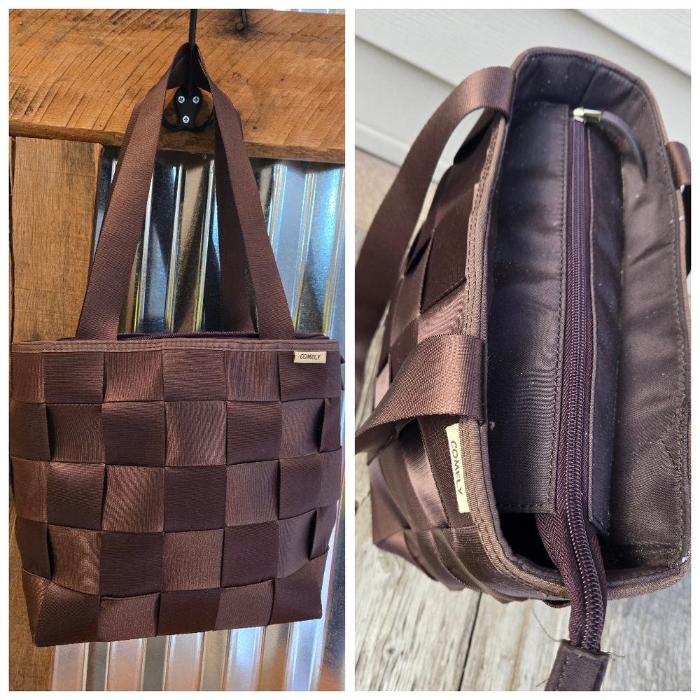 Brown Seatbelt Strap Handbag Purse Woven Comely